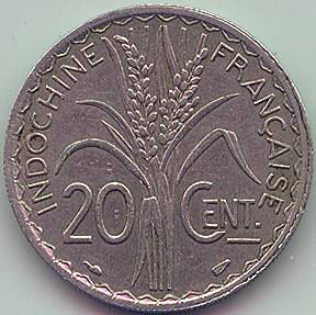 French Indochina 20 cent 1939 coin, reverse