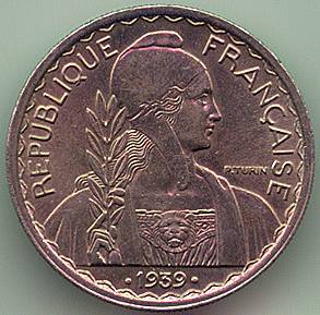 French Indochina 20 cent 1939 coin, obverse